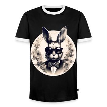 Lapin cool avec des lunettes de soleil - T-shirt contrasté Homme - noir/blanc - Devant - AI Model Female 172 light (172cm) & AI Model Male 178 light (178cm)