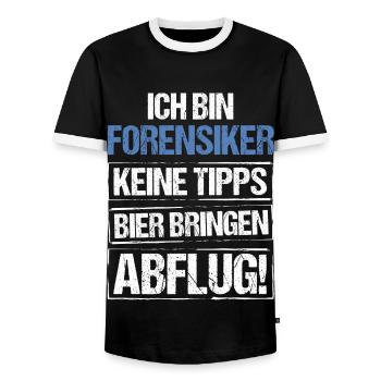 I'm a forensic scientist - bring beer and take off - Men's Ringer Shirt - black/white - Front - AI Model Female 172 light (172cm) & AI Model Male 178 light (178cm)