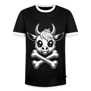 Unique Cartoon Skull Calf Shirt - Men's Ringer Shirt - black/white - Front - AI Model Female 172 light (172cm) & AI Model Male 178 light (178cm)