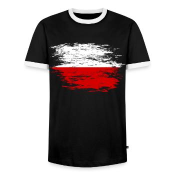 Poland flag used - Men's Ringer Shirt - black/white - Front - AI Model Female 172 light (172cm) & AI Model Male 178 light (178cm)