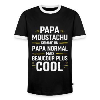 Father's Day Humor Moustached Dad Gift - Men's Ringer Shirt - black/white - Front - AI Model Female 172 light (172cm) & AI Model Male 178 light (178cm)