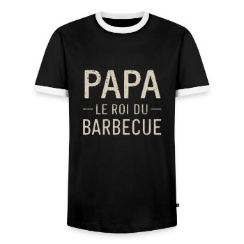 Father's Day Dad King of Barbecue Humor Gift - Men's Ringer Shirt - black/white - Front - AI Model Female 172 light (172cm) & AI Model Male 178 light (178cm)