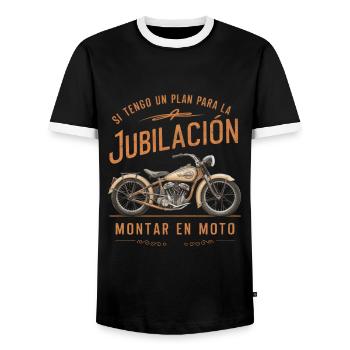 If I Have A Retirement Plan Ride A Motorcycle - Men's Ringer Shirt - black/white - Front - AI Model Female 172 light (172cm) & AI Model Male 178 light (178cm)