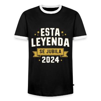 This legend retires 2024 - Men's Ringer Shirt - black/white - Front - AI Model Female 172 light (172cm) & AI Model Male 178 light (178cm)