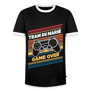 Team Du Marié Game Over Mari Geek Humour - T-shirt contrasté Homme - noir/blanc - Devant - AI Model Female 172 light (172cm) & AI Model Male 178 light (178cm)