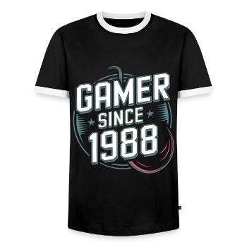 Gamer seit 1988 Geek Geburtstagsgeschenk - Männer Kontrast-T-Shirt - Schwarz/Weiß - Vorne - AI Model Female 172 light (172cm) & AI Model Male 178 light (178cm)