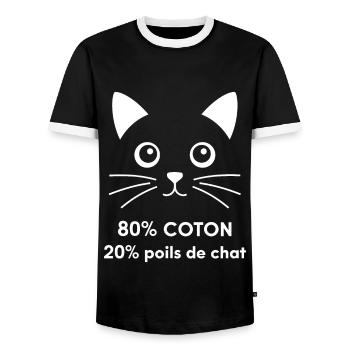 80% Cotton 20% Cat Hair Humor - Men's Ringer Shirt - black/white - Front - AI Model Female 172 light (172cm) & AI Model Male 178 light (178cm)