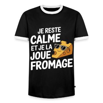 Je Reste Calme Et Je La Joue Fromage Cool Relax - T-shirt contrasté Homme - noir/blanc - Devant - AI Model Female 172 light (172cm) & AI Model Male 178 light (178cm)