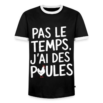 No Time I Have Chickens Humor - Men's Ringer Shirt - black/white - Front - AI Model Female 172 light (172cm) & AI Model Male 178 light (178cm)
