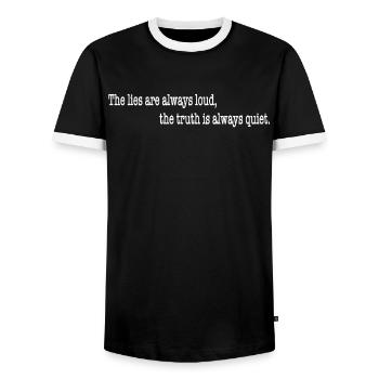 Les mensonges sont toujours bruyants, la vérité est silencieuse - T-shirt contrasté Homme - noir/blanc - Devant - AI Model Female 172 light (172cm) & AI Model Male 178 light (178cm)