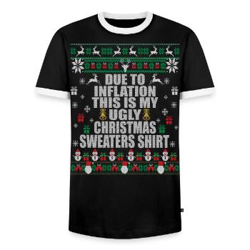 En raison de l’inflation, c’est mon pull de Noël moche - T-shirt contrasté Homme - noir/blanc - Devant - AI Model Female 172 light (172cm) & AI Model Male 178 light (178cm)