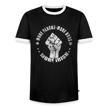 More Blacks More Dogs More Irish - Men's Ringer Shirt - black/white - Front - AI Model Female 172 light (172cm) & AI Model Male 178 light (178cm)