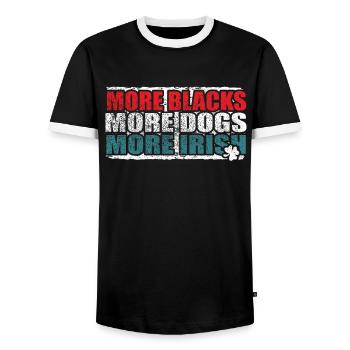 More Blacks More Dogs More Irish - Men's Ringer Shirt - black/white - Front - AI Model Female 172 light (172cm) & AI Model Male 178 light (178cm)