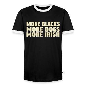 More Blacks More Dogs More Irish - Men's Ringer Shirt - black/white - Front - AI Model Female 172 light (172cm) & AI Model Male 178 light (178cm)