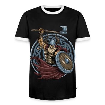 Viking warrior ax beard - Men's Ringer Shirt - black/white - Front - AI Model Female 172 light (172cm) & AI Model Male 178 light (178cm)