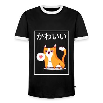 Kawaii Chat - T-shirt contrasté Homme - noir/blanc - Devant - AI Model Female 172 light (172cm) & AI Model Male 178 light (178cm)