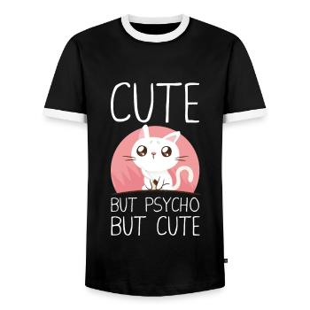 Cute But Psycho But Cute - Men's Ringer Shirt - black/white - Front - AI Model Female 172 light (172cm) & AI Model Male 178 light (178cm)