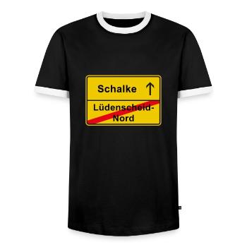Schalke Gelsenkirchen Ortsschild Lüdenscheid-Nord - Männer Kontrast-T-Shirt - Schwarz/Weiß - Vorne - AI Model Female 172 light (172cm) & AI Model Male 178 light (178cm)