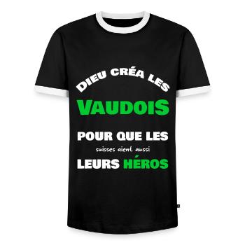 Dieu créa les Vaudois - T-shirt contrasté Homme - noir/blanc - Devant - AI Model Female 172 light (172cm) & AI Model Male 178 light (178cm)