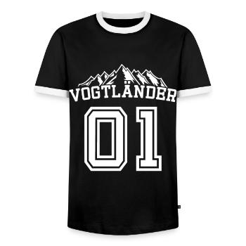 Vogtländer Geschenk Vogtland Nummer 01 Eins - Männer Kontrast-T-Shirt - Schwarz/Weiß - Vorne - AI Model Female 172 light (172cm) & AI Model Male 178 light (178cm)