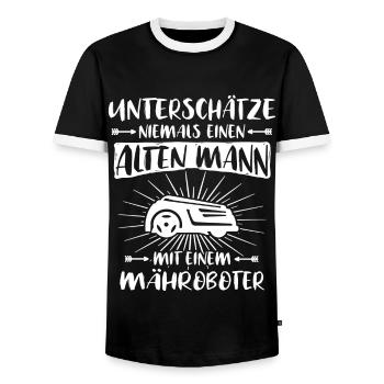Mähroboter Rasenroboter Rasenmäher - Männer Kontrast-T-Shirt - Schwarz/Weiß - Vorne - AI Model Female 172 light (172cm) & AI Model Male 178 light (178cm)