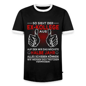 Zum Abschied Kollege - Arbeitsplatzwechsel - Männer Kontrast-T-Shirt - Schwarz/Weiß - Vorne - AI Model Female 172 light (172cm) & AI Model Male 178 light (178cm)