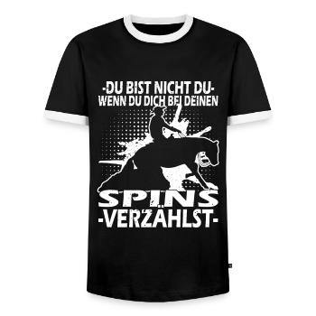 Western Reining - Westernreiten - Westernpferd - Männer Kontrast-T-Shirt - Schwarz/Weiß - Vorne - AI Model Female 172 light (172cm) & AI Model Male 178 light (178cm)