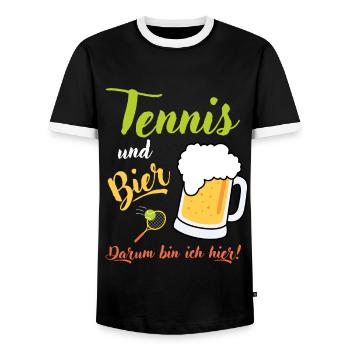Tennis und Bier Spruch Geschenk Tennisspieler - Männer Kontrast-T-Shirt - Schwarz/Weiß - Vorne - AI Model Female 172 light (172cm) & AI Model Male 178 light (178cm)