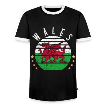 Wales UK Football World Cup Gift - Men's Ringer Shirt - black/white - Front - AI Model Female 172 light (172cm) & AI Model Male 178 light (178cm)
