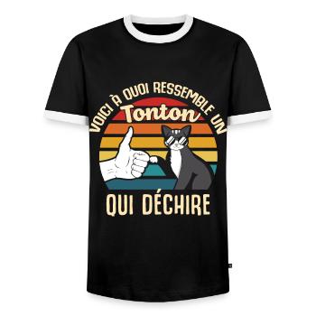 tonton cadeau propriétaire chats lunettes oncle - T-shirt contrasté Homme - noir/blanc - Devant - AI Model Female 172 light (172cm) & AI Model Male 178 light (178cm)