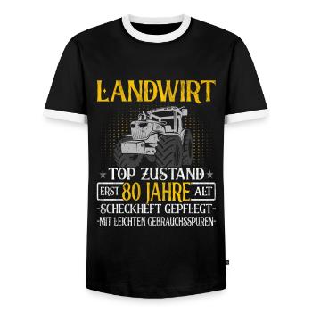 Landwirt 80 Jahre - Landwirtschaft - Bauernhof - Männer Kontrast-T-Shirt - Schwarz/Weiß - Vorne - AI Model Female 172 light (172cm) & AI Model Male 178 light (178cm)