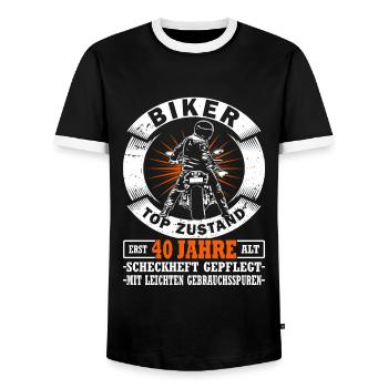 Motorradfahrer & Biker 40. Geburtstag - Männer Kontrast-T-Shirt - Schwarz/Weiß - Vorne - AI Model Female 172 light (172cm) & AI Model Male 178 light (178cm)