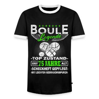 Boule - Boulespieler 75 Jahre - Männer Kontrast-T-Shirt - Schwarz/Weiß - Vorne - AI Model Female 172 light (172cm) & AI Model Male 178 light (178cm)