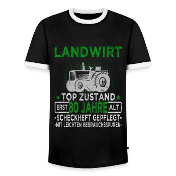 Landwirt 80 Jahre - Landwirtschaft - Bauernhof - Männer Kontrast-T-Shirt - Schwarz/Weiß - Vorne - AI Model Female 172 light (172cm) & AI Model Male 178 light (178cm)