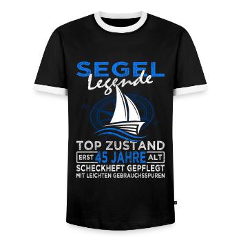 Segel Legende 45 Jahre - Segeln - Segelboot - Männer Kontrast-T-Shirt - Schwarz/Weiß - Vorne - AI Model Female 172 light (172cm) & AI Model Male 178 light (178cm)