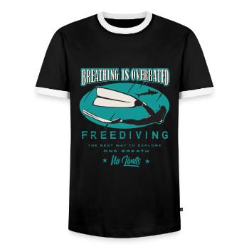 Freediving Apnea Breathing Is Overrated Gift - Men's Ringer Shirt - black/white - Front - AI Model Female 172 light (172cm) & AI Model Male 178 light (178cm)