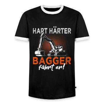 Bagger fährt er - Baggerfahrer - Baustelle - Männer Kontrast-T-Shirt - Schwarz/Weiß - Vorne - AI Model Female 172 light (172cm) & AI Model Male 178 light (178cm)
