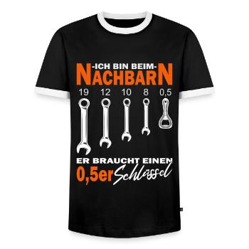 Bin beim Nachbarn - Nachbar - Nachbarin - Männer Kontrast-T-Shirt - Schwarz/Weiß - Vorne - AI Model Female 172 light (172cm) & AI Model Male 178 light (178cm)