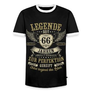 66 Geburtstag Legende Geburtstagsspruch 66 Jahre - Männer Kontrast-T-Shirt - Schwarz/Weiß - Vorne - AI Model Female 172 light (172cm) & AI Model Male 178 light (178cm)