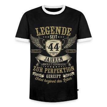 44 Geburtstag Legende Geburtstagsspruch 44 Jahre - Männer Kontrast-T-Shirt - Schwarz/Weiß - Vorne - AI Model Female 172 light (172cm) & AI Model Male 178 light (178cm)