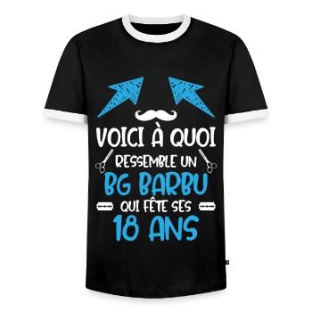 Beau gosse fête ses 18 ans anniversaire BG barbu - T-shirt contrasté Homme - noir/blanc - Devant - AI Model Female 172 light (172cm) & AI Model Male 178 light (178cm)