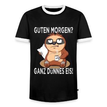 Ganz dünnes Eis - Faultier - Morgenmuffel - Männer Kontrast-T-Shirt - Schwarz/Weiß - Vorne - AI Model Female 172 light (172cm) & AI Model Male 178 light (178cm)