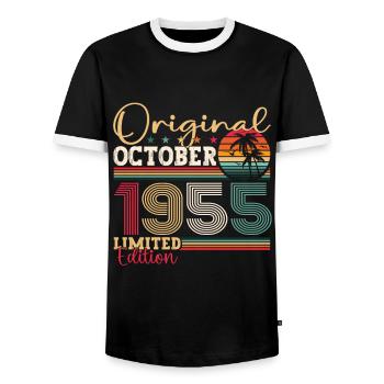 Original October 1955 67th Birthday Gift Cool - Men's Ringer Shirt - black/white - Front - AI Model Female 172 light (172cm) & AI Model Male 178 light (178cm)