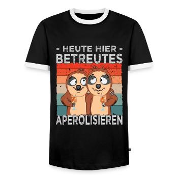 Betreutes Aperolisieren - Faultiere - Cocktail - Männer Kontrast-T-Shirt - Schwarz/Weiß - Vorne - AI Model Female 172 light (172cm) & AI Model Male 178 light (178cm)