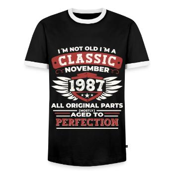 Classique Novembre 1987 - Cadeau de 35e anniversaire - T-shirt contrasté Homme - noir/blanc - Devant - AI Model Female 172 light (172cm) & AI Model Male 178 light (178cm)