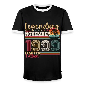 Legend November 1999 23rd Birthday Gift Fun - Men's Ringer Shirt - black/white - Front - AI Model Female 172 light (172cm) & AI Model Male 178 light (178cm)