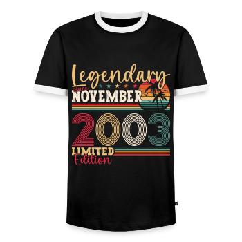 Legend November 2003 19th Birthday Gift Fun - Men's Ringer Shirt - black/white - Front - AI Model Female 172 light (172cm) & AI Model Male 178 light (178cm)
