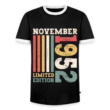 Original novembre 1952 Cadeau du 70e anniversaire - T-shirt contrasté Homme - noir/blanc - Devant - AI Model Female 172 light (172cm) & AI Model Male 178 light (178cm)