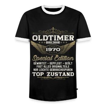 Oldtimer Jahrgang 1970 52. Geburtstag Geschenk fun - Männer Kontrast-T-Shirt - Schwarz/Weiß - Vorne - AI Model Female 172 light (172cm) & AI Model Male 178 light (178cm)