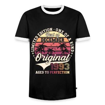 Original December 1993 29th birthday gift - Men's Ringer Shirt - black/white - Front - AI Model Female 172 light (172cm) & AI Model Male 178 light (178cm)